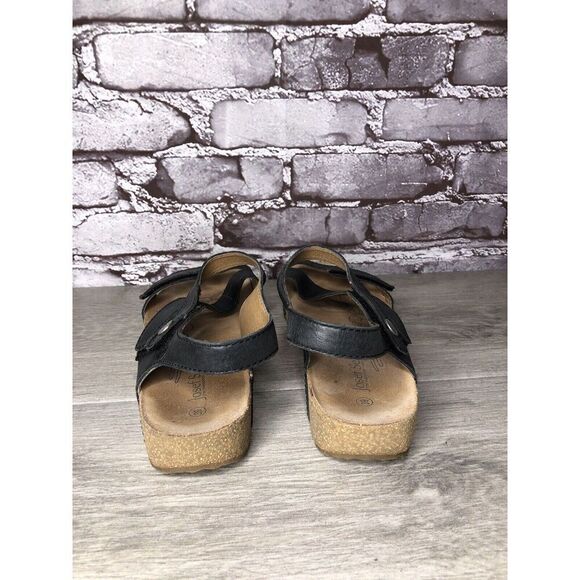 Josef Seibel Black Leather Cork Ankle Strap Wedge Sandals Women Sz 39EU/8.5M US - Picture 3 of 16